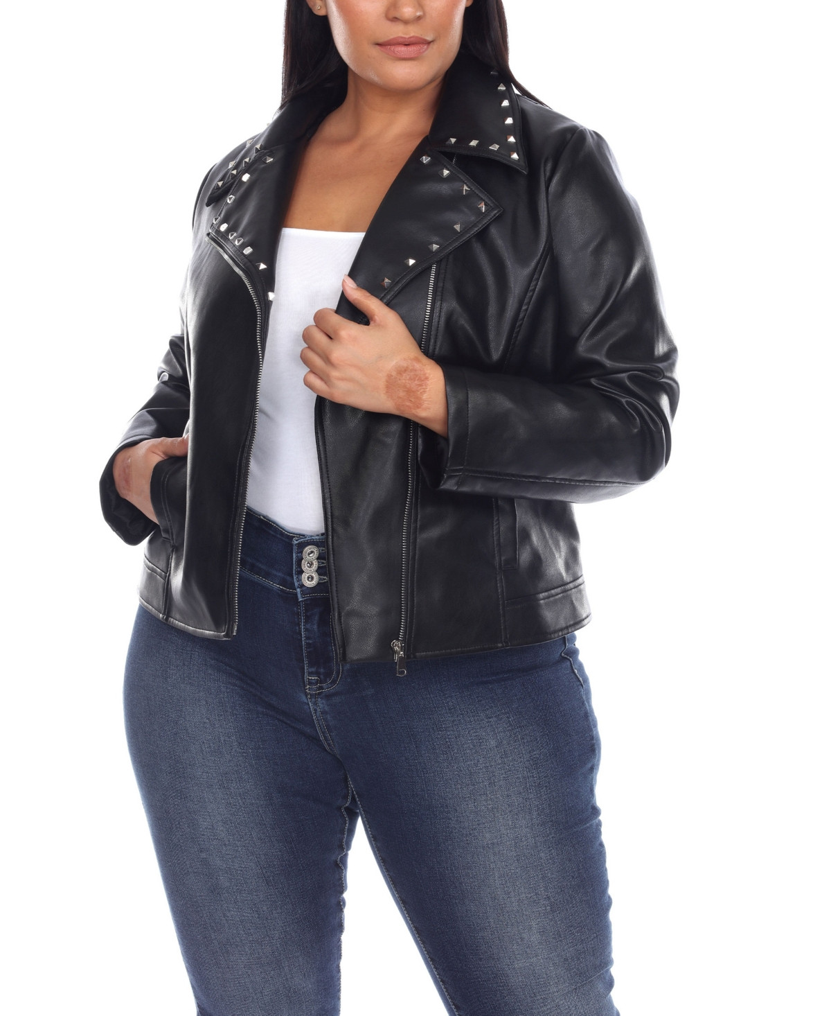 Plus Size Faux Leather Jacket - Black | Macy's