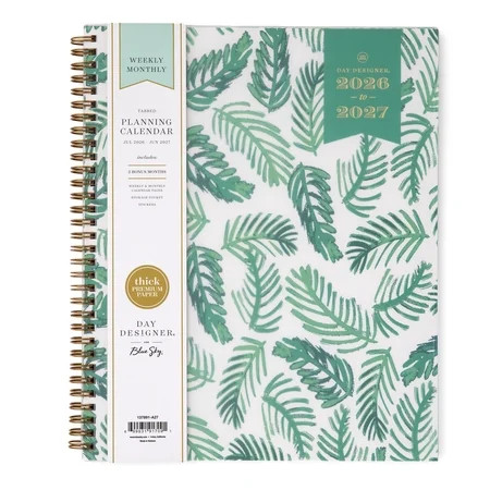 Blue Sky Day Designer 2026-2027 Weekly and Monthly Academic Year Planner Calendar, July 2026 - June 2027, 8.5" x 11", Flexible Cover, Laminated Tabs, Storage Pocket, Includes Stickers, Palms | Walmart (US)