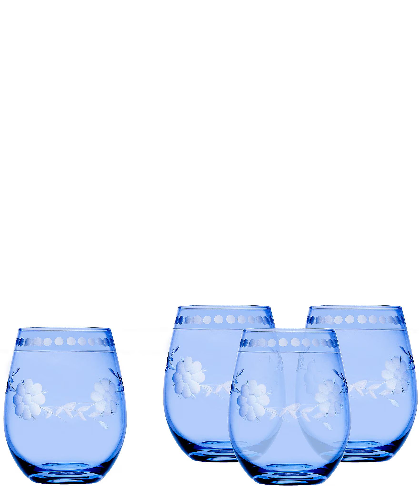 Belle Fleur Blue Stemless Wine Glasses, Set of 4, 16 oz. | Dillard's
