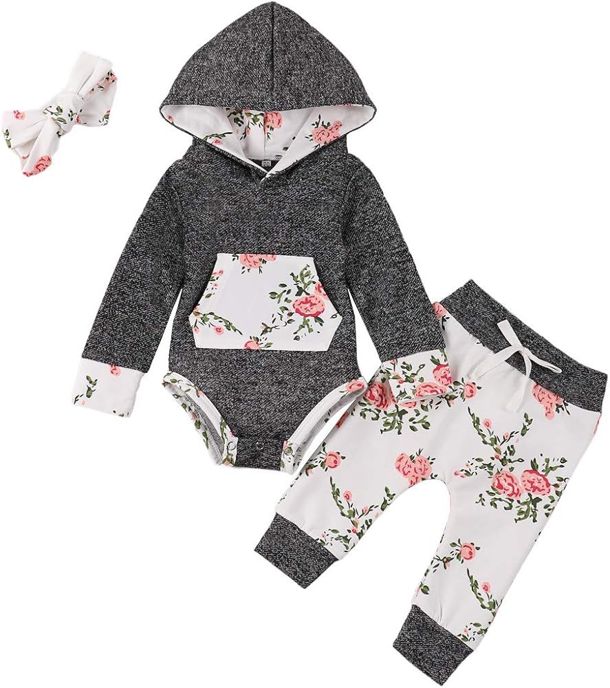 Baby Infant Toddler Girl Clothes Long Sleeve Hoodie Sweatshirt with Pants Fall Winter Floral Outf... | Amazon (US)