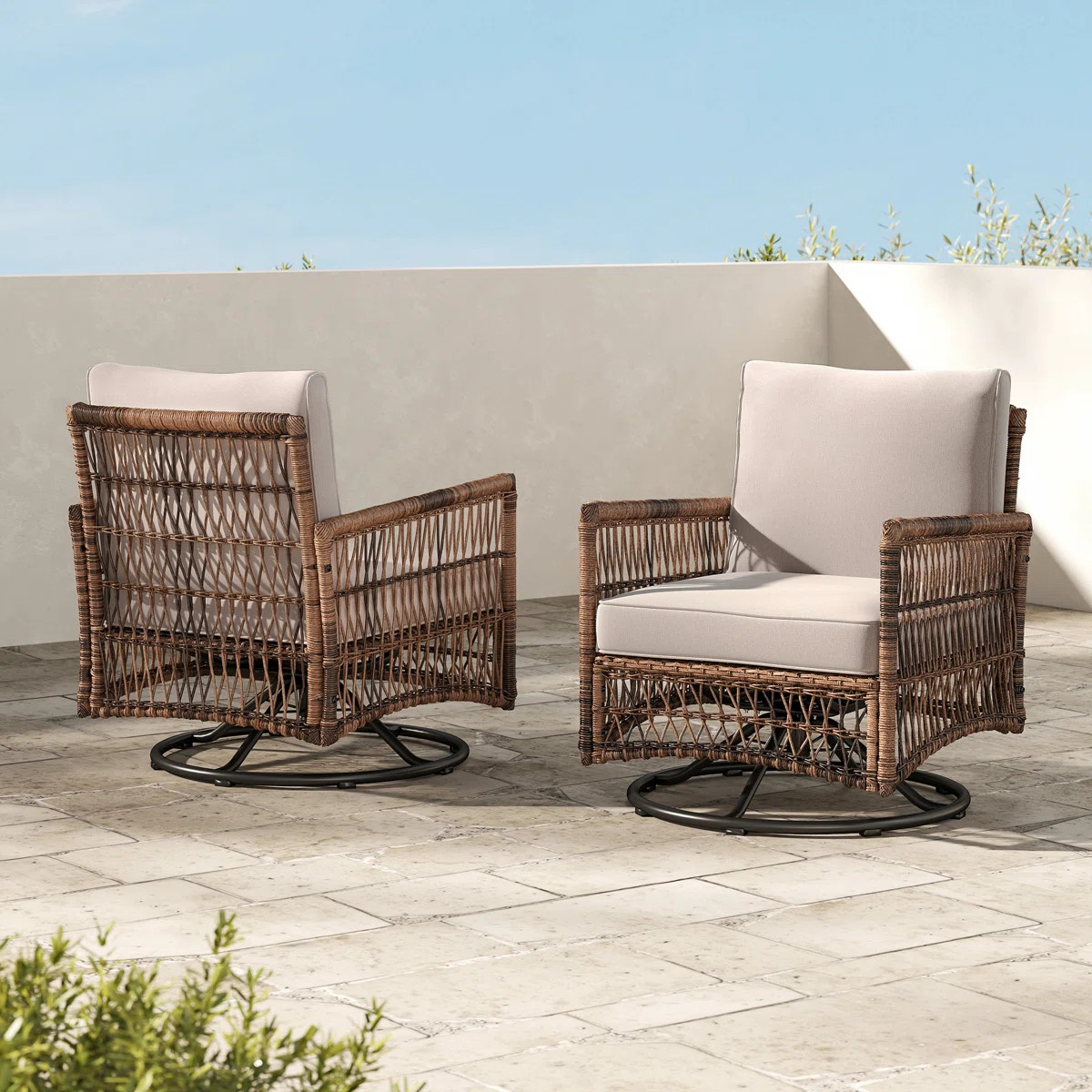 Vivek Premium All-Weather Wicker 2 - Person Patio Conversation Set with Cushions | Wayfair North America