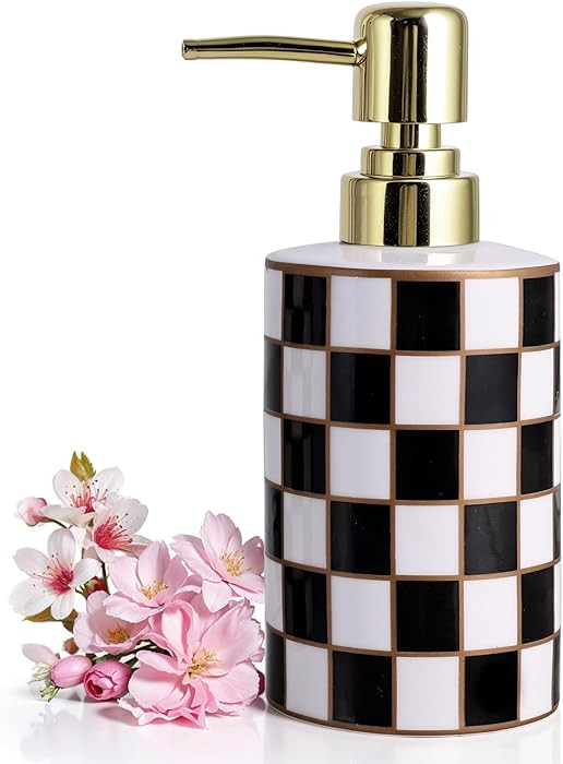 Checkered Bathroom Soap Dispenser,Gold Pump Ceramic Soap Dispenser,Kitchen Checkerboard Empty Pum... | Amazon (US)