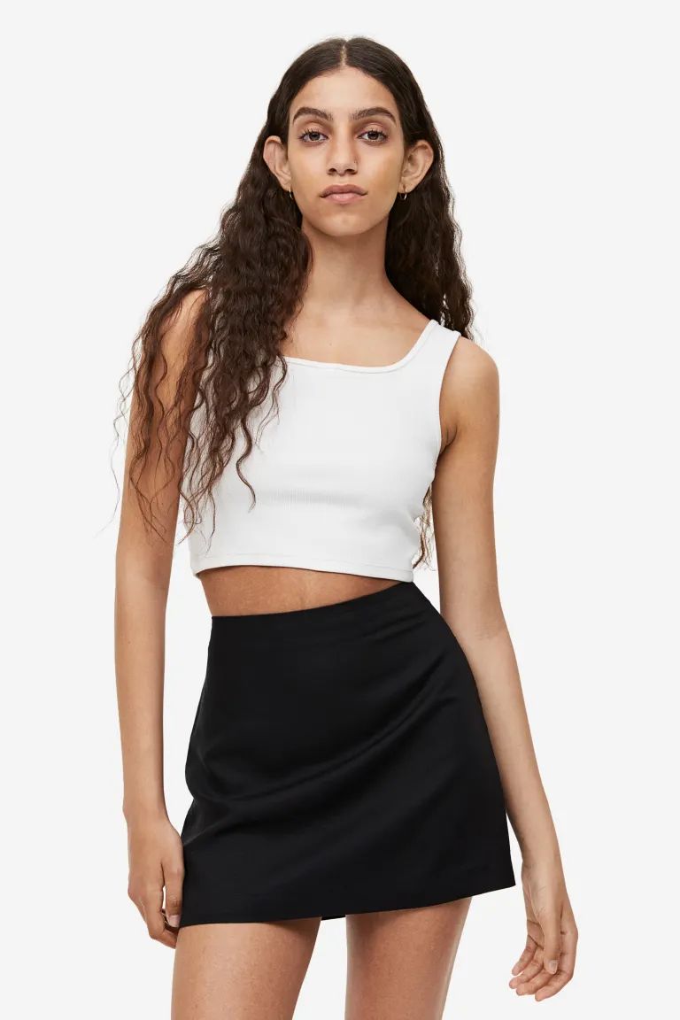 Linen-blend mini skirt - Black - Ladies | H&M | H&M (UK, MY, IN, SG, PH, TW, HK)