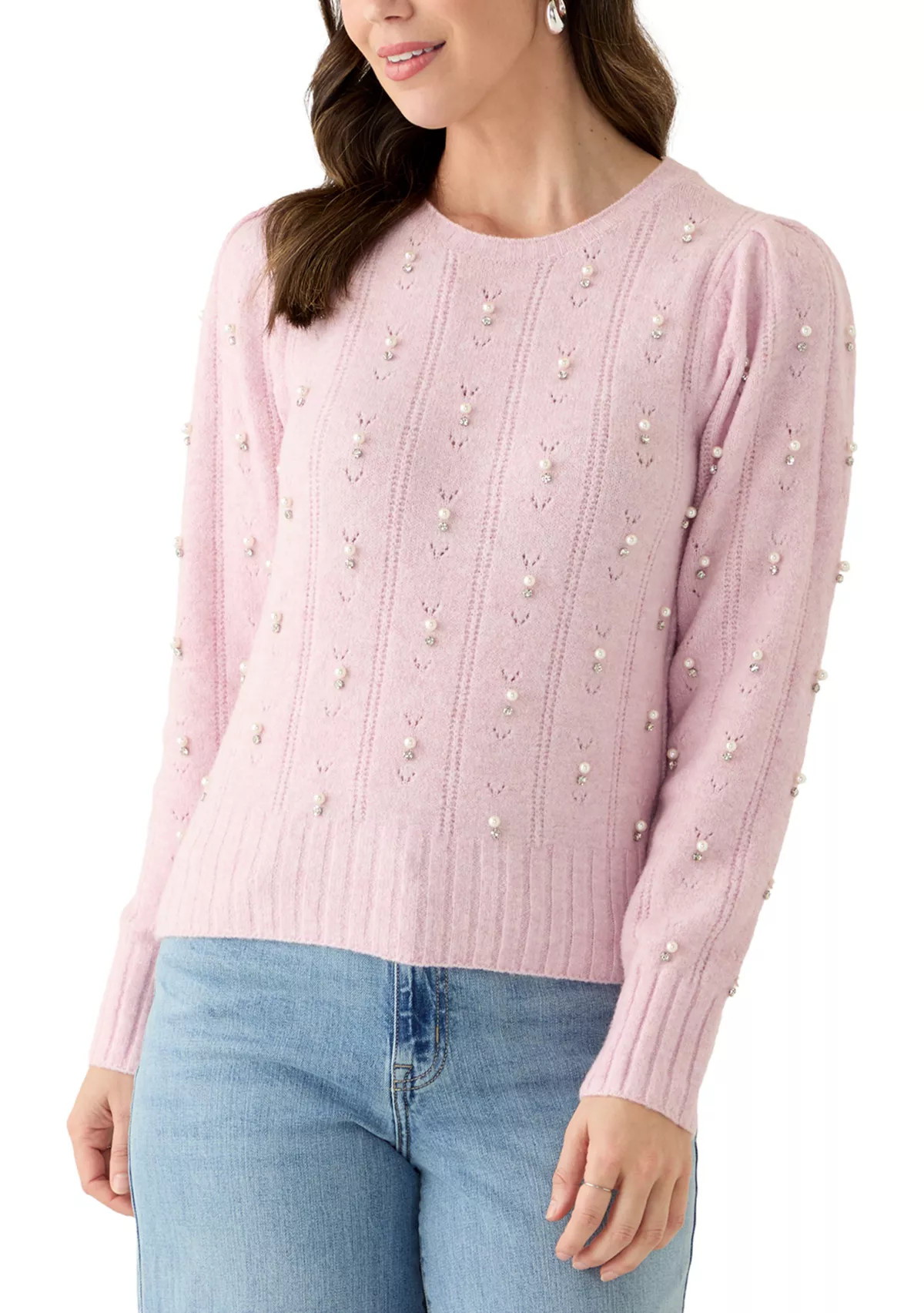 Women's Long Sleeve Pearl Embellished Cable Knit Sweater | Belk