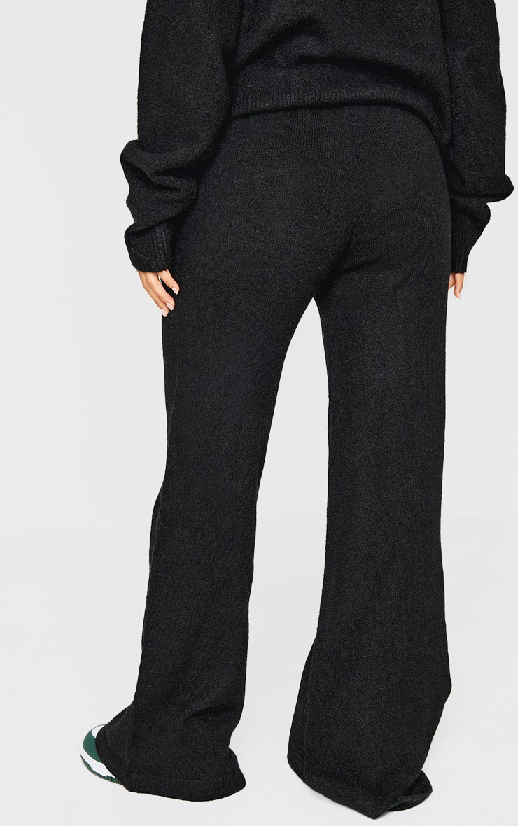 Petite Black Knitted Zip Up Embroidered Wide Leg Trousers | PrettyLittleThing UK