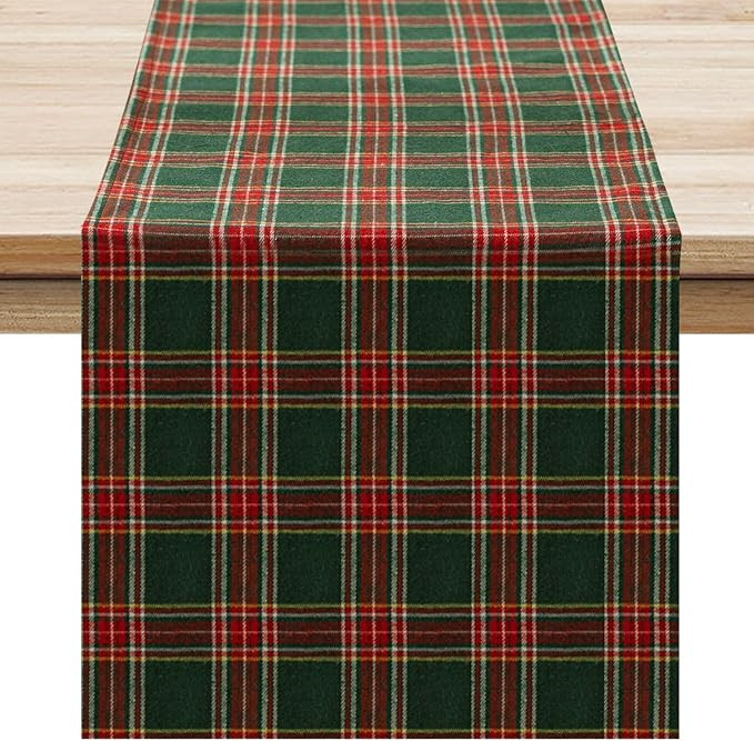 Softalker Christmas Checkered Tartan Table Runner - Green Buffalo Plaid Xmas Stain Resistant Wash... | Amazon (US)