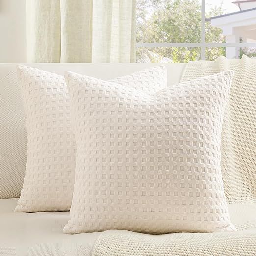 Topfinel Neutral Ivory Throw Pillow Covers 20x20 for Bed, Cream Beige Cotton Waffle Farmhouse Lux... | Amazon (US)