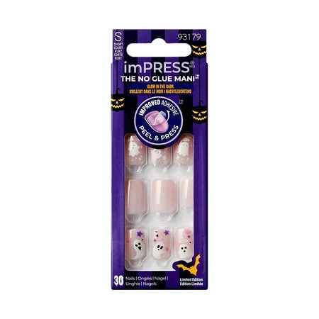 KISS imPRESS No Glue Needed Press On Nails Design Glow in the Dark Feeling Gourd Pink Short Squoval 30 Count | Walmart (US)
