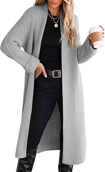 ANRABESS Women Knit Long Cardigan Long Sleeve Open Front Lapel Oversized Sweater Coat 2025 Fall D... | Amazon (US)