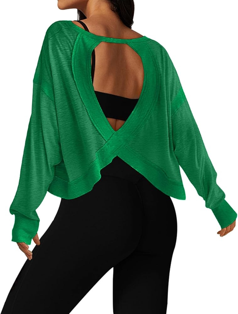 UNIANKIYA Open Back Workout Tops for Women Long Sleeve Cropped Athletic Clothes Gym Running Yoga ... | Amazon (US)