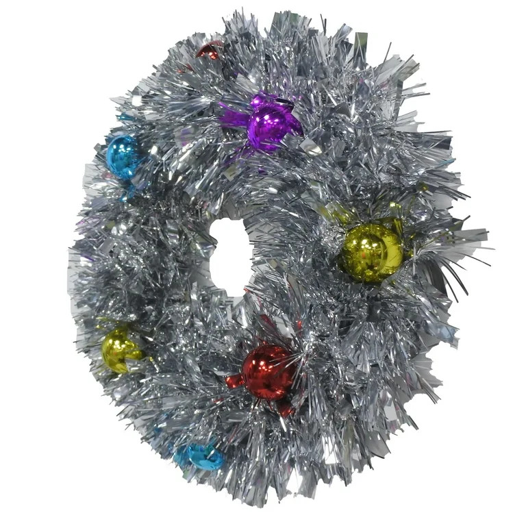 Tinsel Christmas Wreath with Ornaments, Silver, 12", by Holiday Time | Walmart (US)