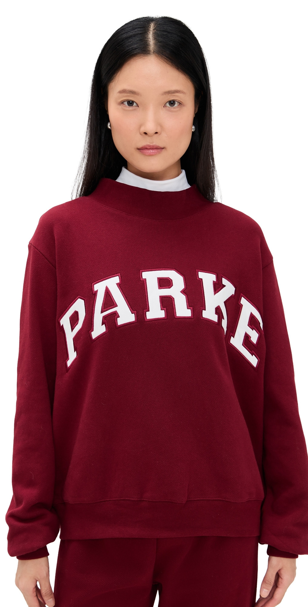 PARKE Varsity Mock Neck Sweatshirt Denim S/M | Shopbop