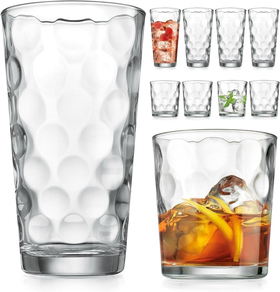 Home Essentials & Beyond Glassware Drinking Glasses Set Of 8 4 Highball (17 oz.) Kitchen Glasses ... | Amazon (US)