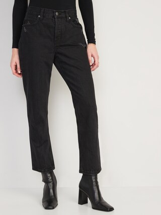 High-Waisted Slouchy Straight Cropped Distressed Jeans for Women | Old Navy (US)