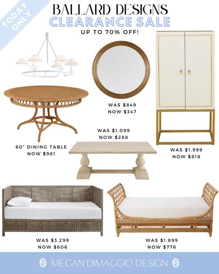 Ahh!! Apologies for the late notice but Ballard Designs has major mark downs on their clearance section!! BUT ITS ONLY FOR TODAY APRIL 4th!!

Tried to roundup some of the best deals including this white ring chandelier 🤩, and this light pine coffee table that is somehow now UNDER $300!! 

Plus if I had a beach house…I’d be buying BOTH of these crazy discounted daybeds!! I’m trying to bargain with my husband and I post this 🤣😭🏃🏼‍♀️🏃🏼‍♀️🏃🏼‍♀️ plus more amazing discounts linked! 

Dining table, daybed, chandelier, bar cabinet, gold mirror, coffee table

#LTKsalealert #LTKfamily #LTKhome