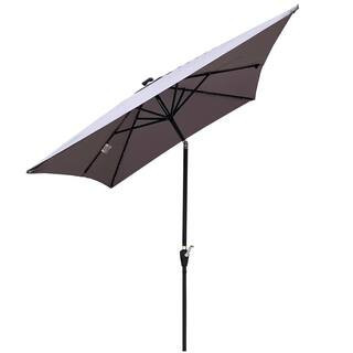 10 ft. x 6.5 ft. Rectangular Patio Beach Market Solar LED Lighted Umbrella in Light Gray with Crank and Push Button Tilt | The Home Depot