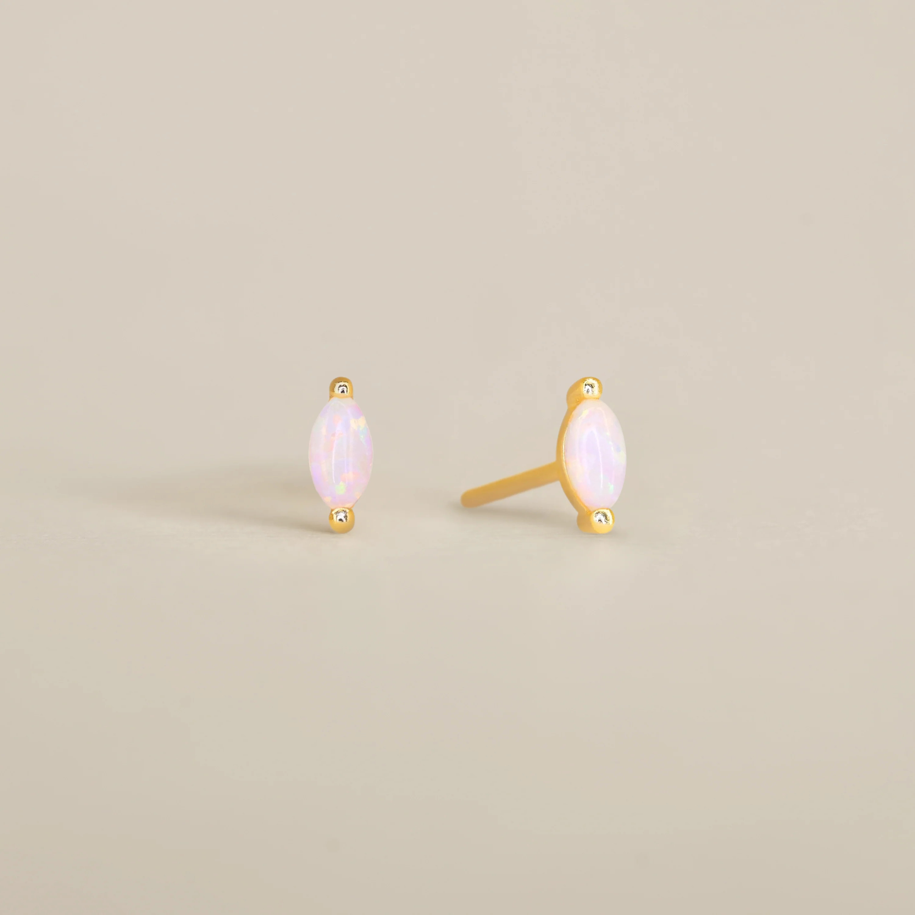 Single Marquise White Opal Studs | Eyrful Artistry