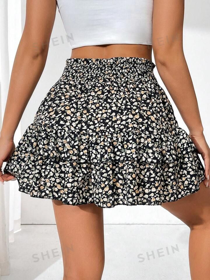 SHEIN Essnce Mini Bloemenprint Rucheszoom Skort | SHEIN