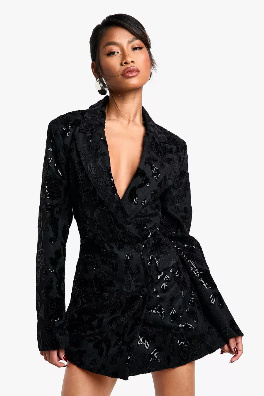 Structured Velvet Lace Demask Blazer Dress | boohoo (US & Canada)