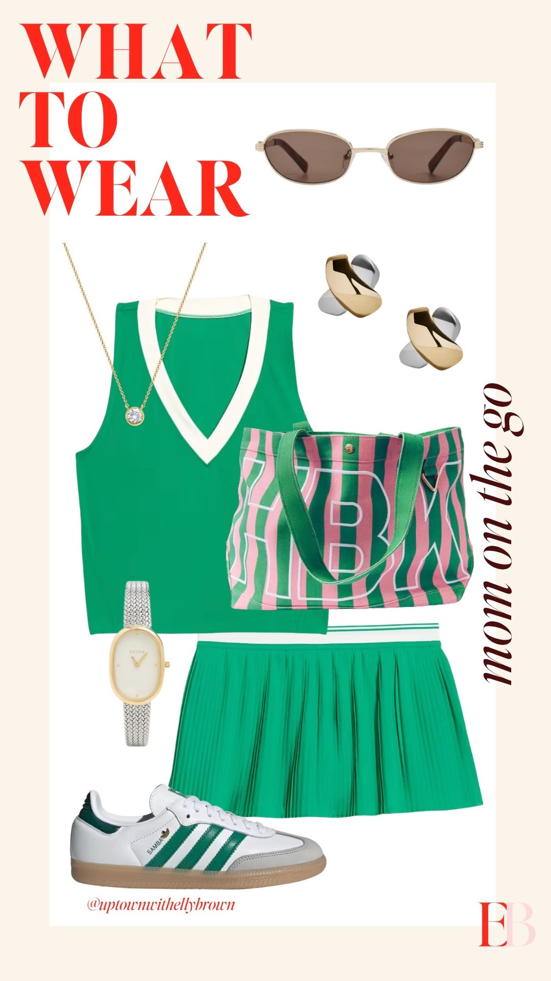 The outfit that works whether you're at school pickup, running errands, or somehow doing both at the same time. 💚
The Old Navy tennis tank and micro-pleated skirt in matching green are doing a lot of heavy lifting here — it's a set that looks intentional without requiring any thought. Threw on the Adidas Sambas because comfort is non-negotiable and they happen to look great with everything. The Baublebar striped tote is big enough to actually fit your life in it, and the two-tone earrings add just enough of a moment without being fussy.
The Breda watch and Electric Picks necklace are the details that take it from athletic to actually styled. Small additions, big difference.
All pieces linked — and yes, the Old Navy set is as good in person as it looks. 🎾
#LTKootd #LTKActive #LTKStyleTip

#LTKfitnessgoals #LTKootd