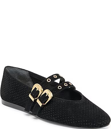 Dolce Vita Baylee Perforated Suede Grommet Hardware Double Buckle Mary Jane Ballet Flats - 9.5 | Dillard's