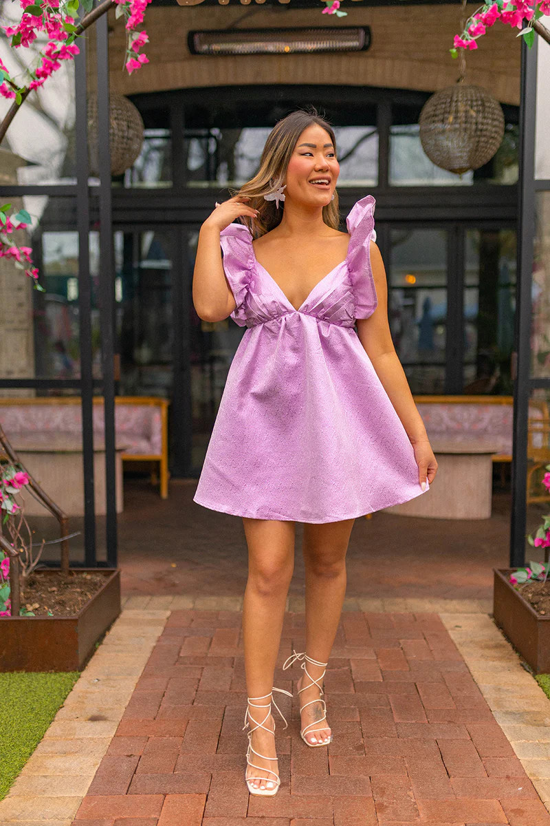 BuddyLove | Penny Ruffle Sleeve Short Dress | Lilac | BuddyLove