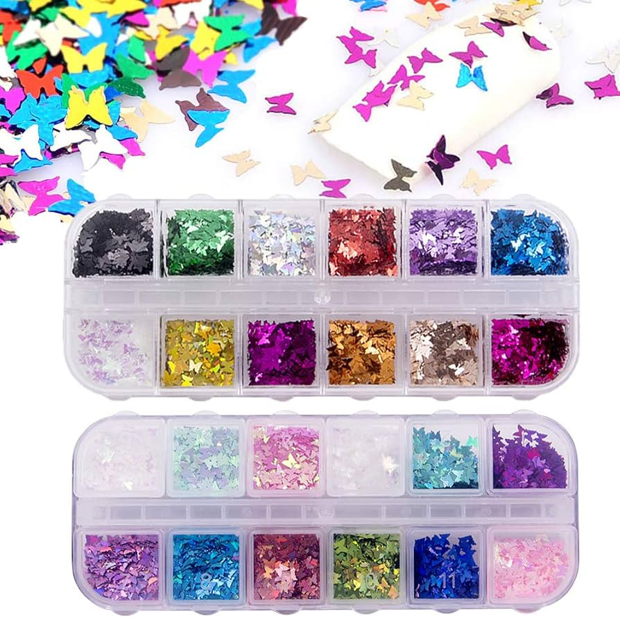 Amazon.com: 24 Color/Set 3D Butterfly Nail Glitter Sequins, Kalolary Laser Butterfly Nail Sequin ... | Amazon (US)