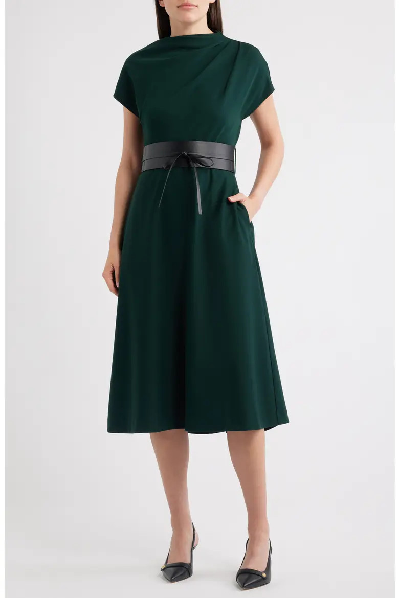 Funnel Neck Flared Midi Dress (Women) | Nordstrom | Nordstrom