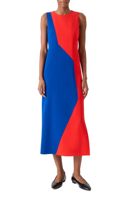 Akris High Plains Colorblock Wool Blend Sheath Dress in Vermillion-Lapis Blue at Nordstrom, Size 12 | Nordstrom