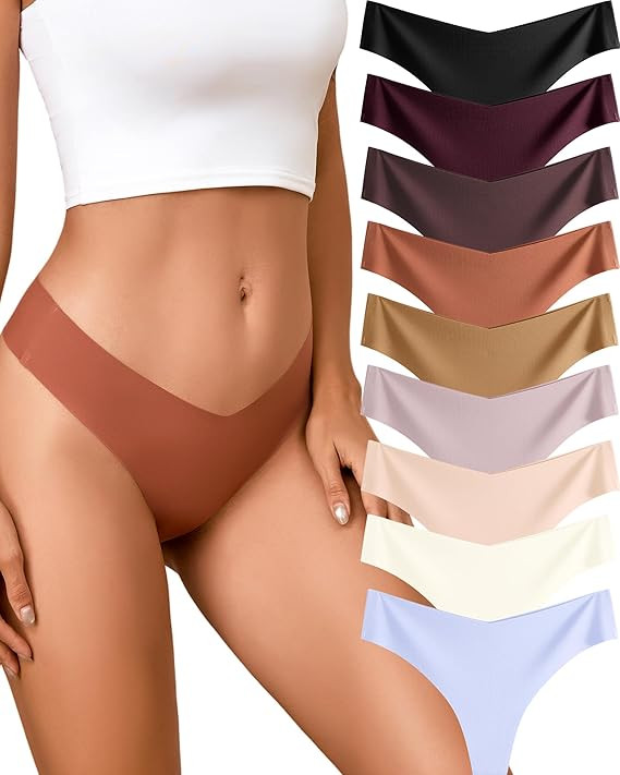 Take Talk Womens Underwear Seamless Thongs 9 Pack Sexy Panties No Show V-waisted Invisible Tangas... | Amazon (US)