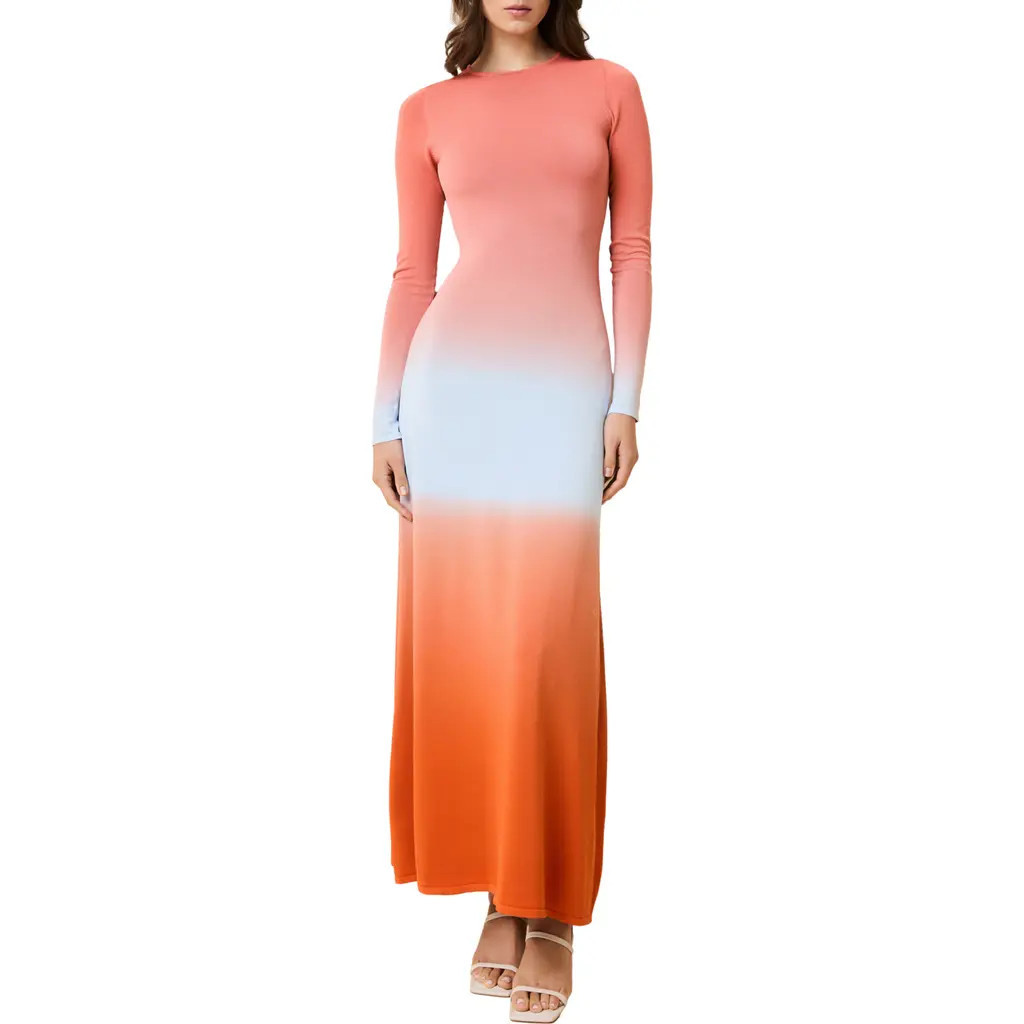 Solid & Striped The Dora Ombré Colorblock Long Sleeve Knit Maxi Dress in Ombre Peachy Keen at Nordstrom, Size X-Large | Nordstrom