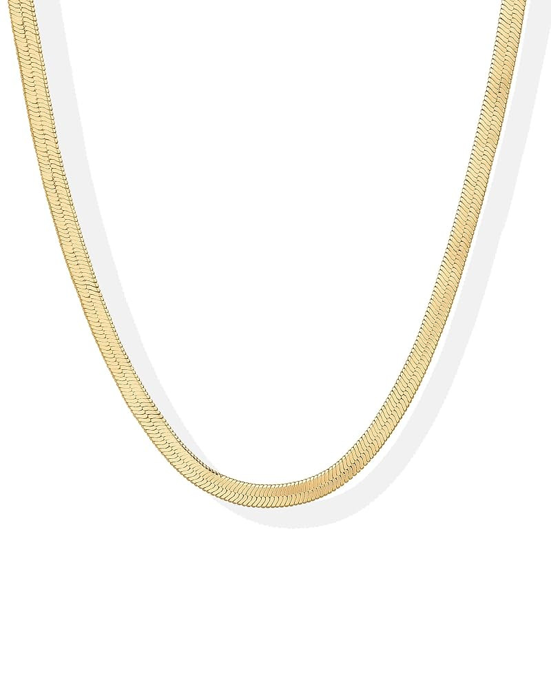 PAVOI 14K Gold Plated Curb Paperclip Box Sphere Bead Snake Herringbone and Figaro Chain Adjustabl... | Amazon (US)