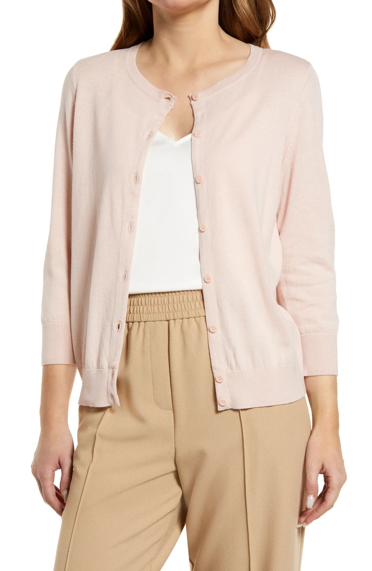 Crewneck Pima Cotton Blend Cardigan | Nordstrom