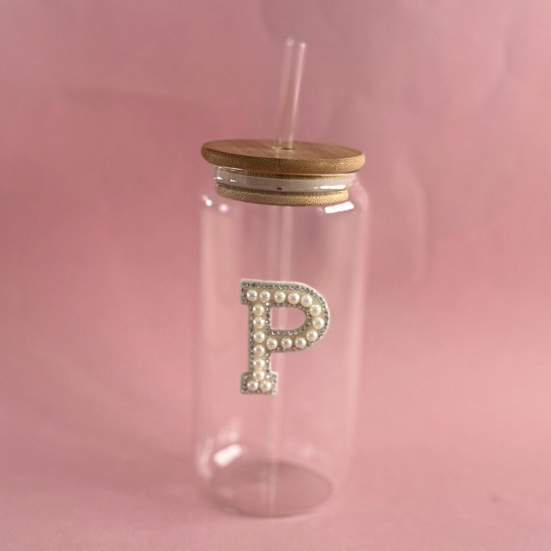 Personalized Libbey Glass Can Cup Pearl Letter Add on Build A Bride Gift Box Idea Custom Iced Cof... | Etsy (US)