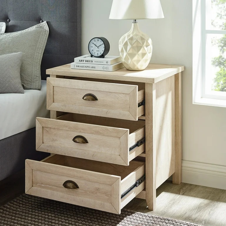 Manor Park Farmhouse 3 Drawer Nightstand, White Oak | Walmart (US)