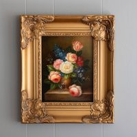 Antique Oil Painting Vintage Flower Still Life Floral Composition Ornate Gold Frame Flowers Print Botanical Hanging Wall Art French Home | Etsy (US)