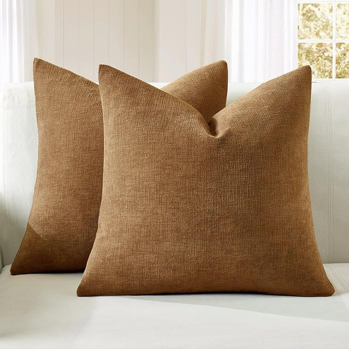MIULEE Bronze Couch Pillow Covers 18x18 Inch, Set of 2 Soft Chenille Fall Decorative Square Throw... | Amazon (US)