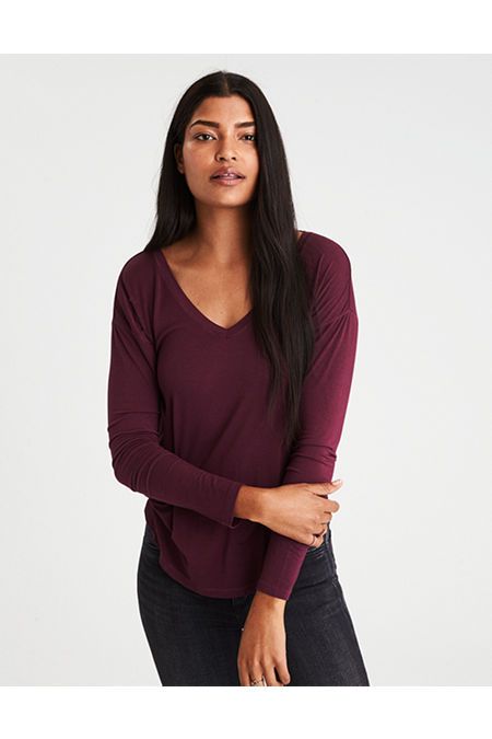 AE Soft & Sexy Long Sleeve V-Neck T-Shirt | American Eagle Outfitters (US & CA)