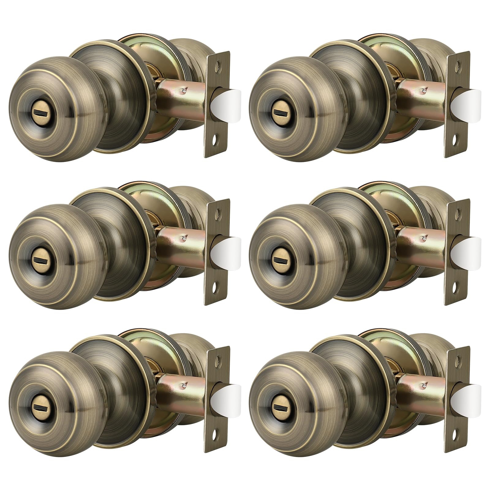 Probrico 6 Pack Privacy Door Knobs Lock Interior Bedroom Bathroom Door Handle Antique Brass Round... | Amazon (US)