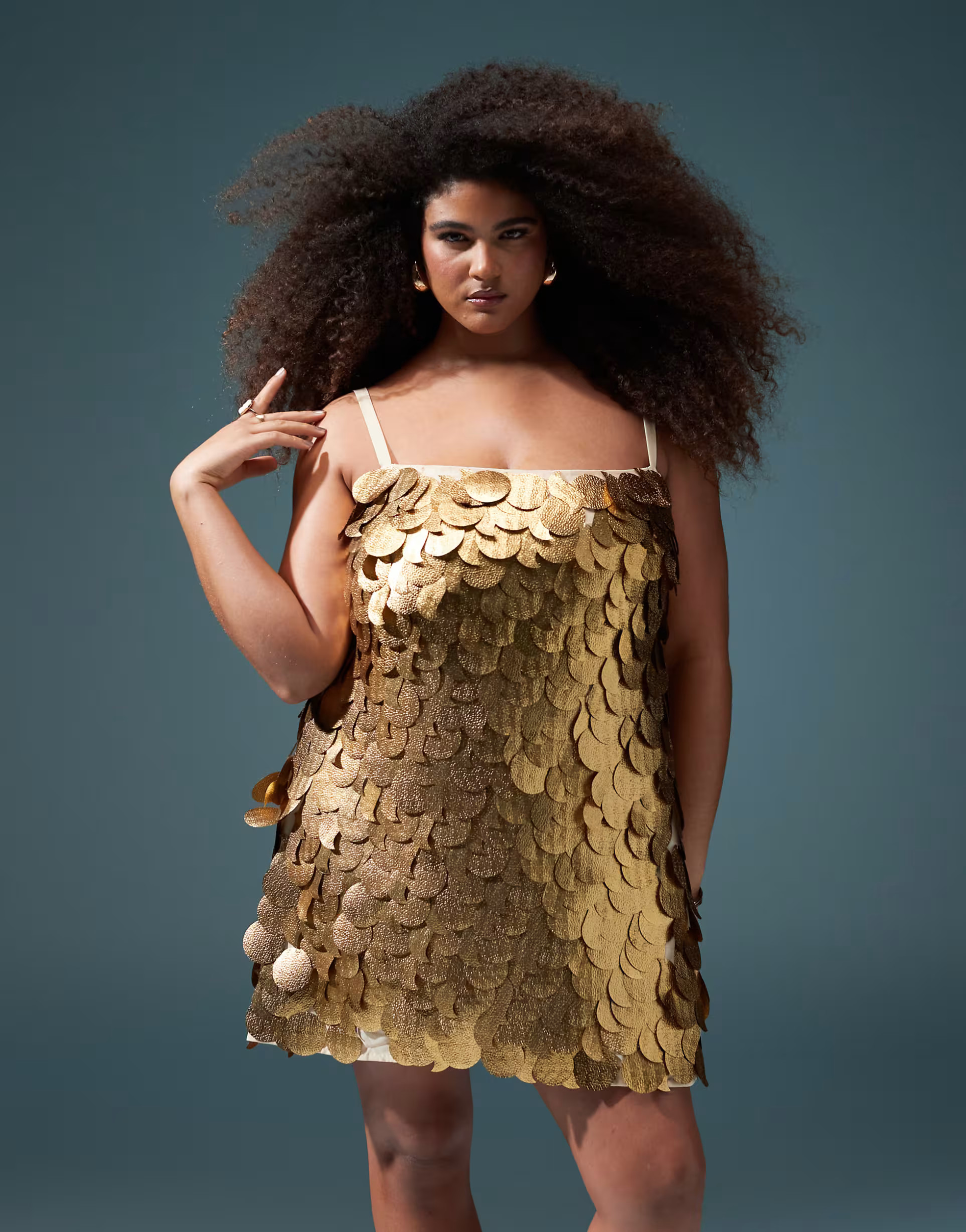 ASOS DESIGN Curve disc sequin cami mini dress in gold | ASOS (Global)