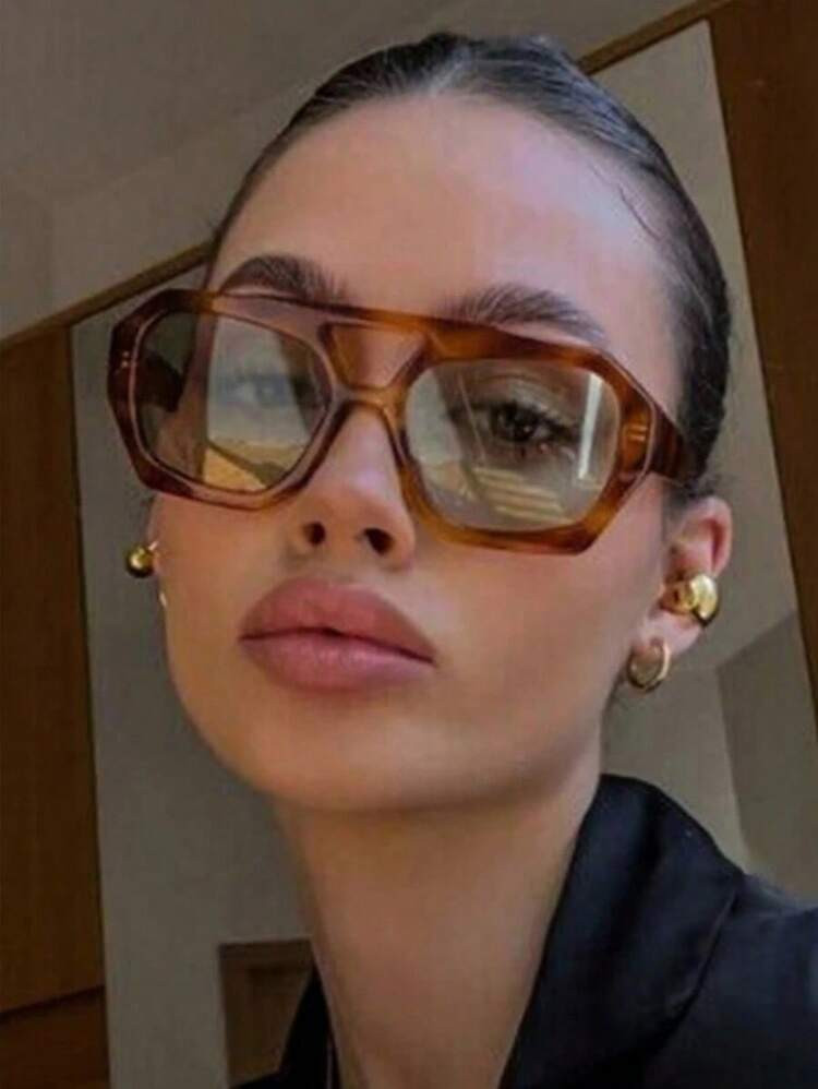 New Fashionable Square Retro Ocean Lens Fashion Glasses For Women, Suitable For Daily Wear Beach Accessories For Women Glasses Shades Color Blocking Boho Vacay Vacay Vibes | SHEIN