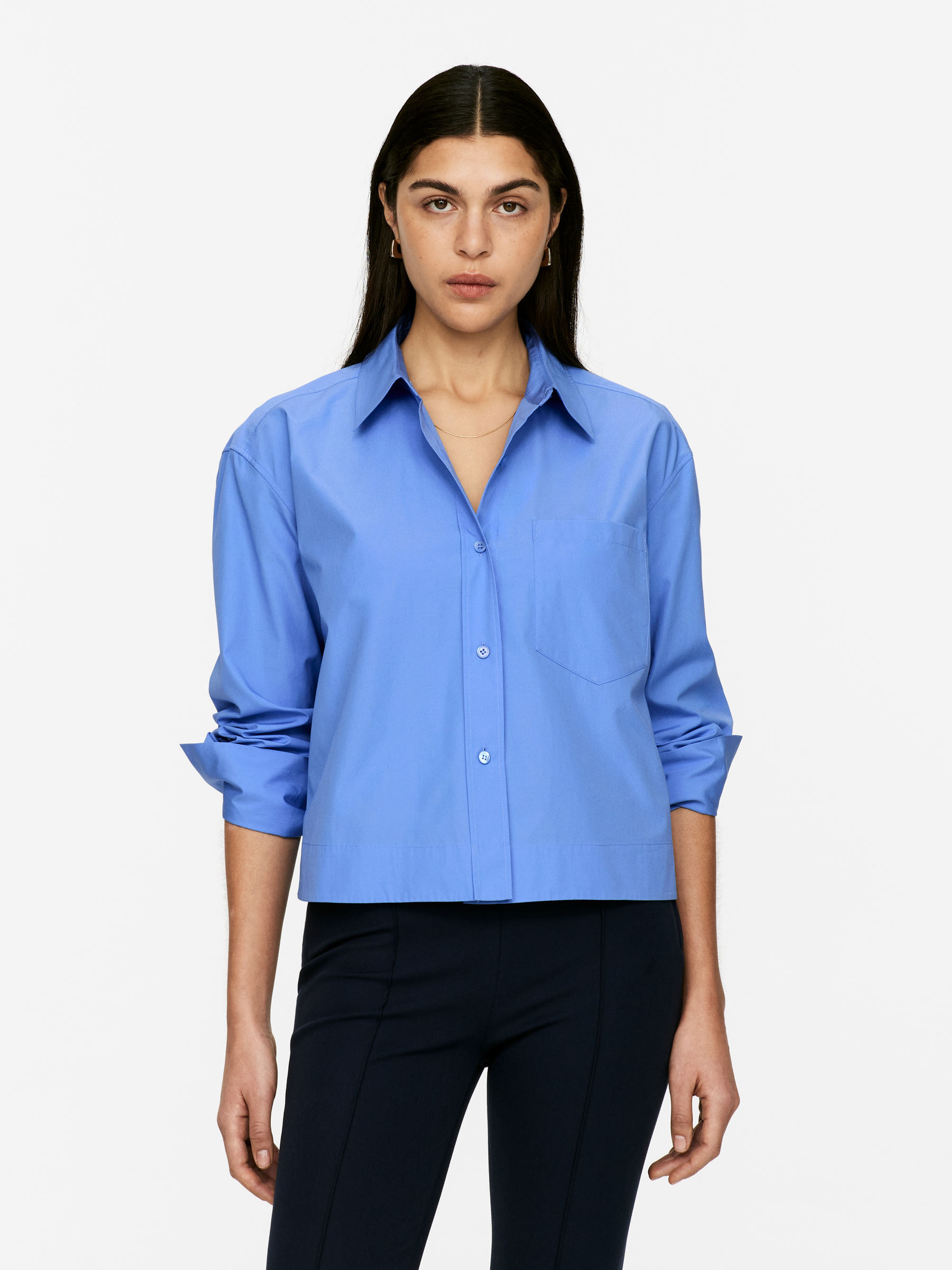 Cropped Cotton Shirt – Blue – Women – ARKET GB | Arket UK