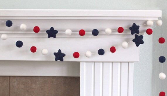 Red White Navy Blue Felt Ball & Star Garland  Navy Blue Stars | Etsy | Etsy (US)