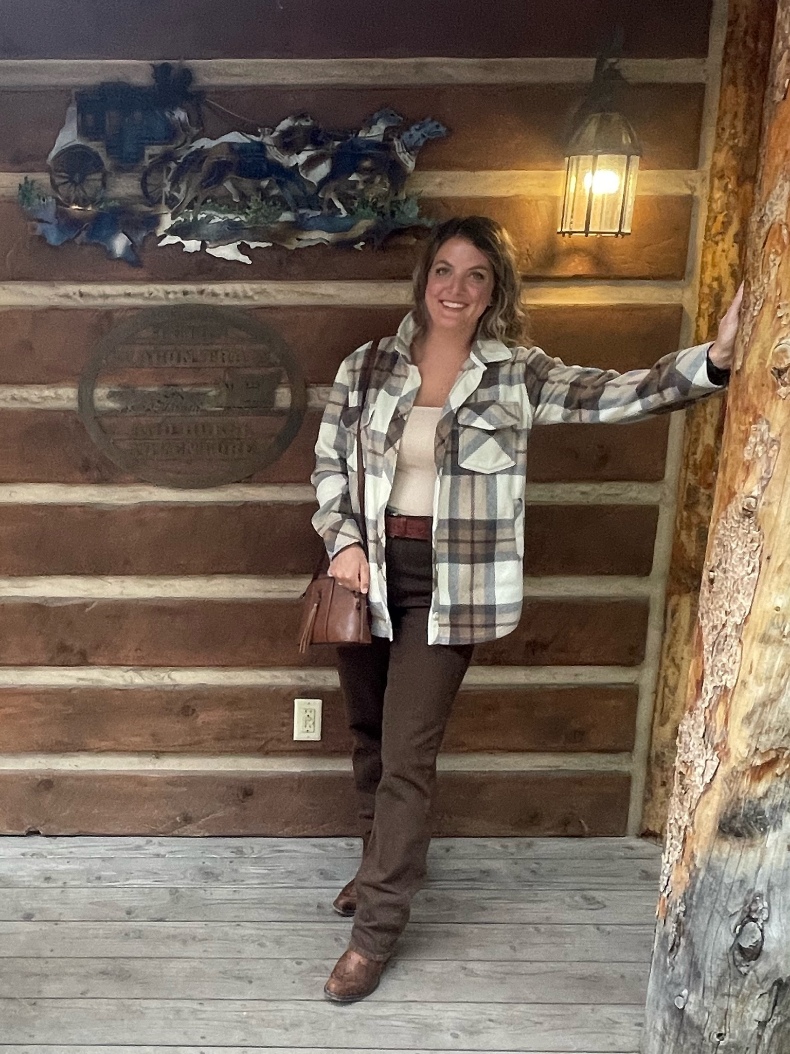 Fall Outfit - Fall outfit featuring brown Abercrombie & Fitch jeans, shacket, tank top, western belt, cognac cowgirl boots, and western purse. 

LTK Exclusive Fall Sale runs from Sept 21-24 & features 20% off site wide for Abercrombie & Fitch! 

#Falloutfits #Jeans #Westernoutfit 

#LTKfindsunder100 #LTKSeasonal #LTKSale