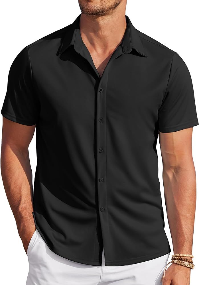 COOFANDY Mens Casual Wrinkle Free Shirts Short Sleeve Button Down Summer Stretch Dress Shirt | Amazon (US)