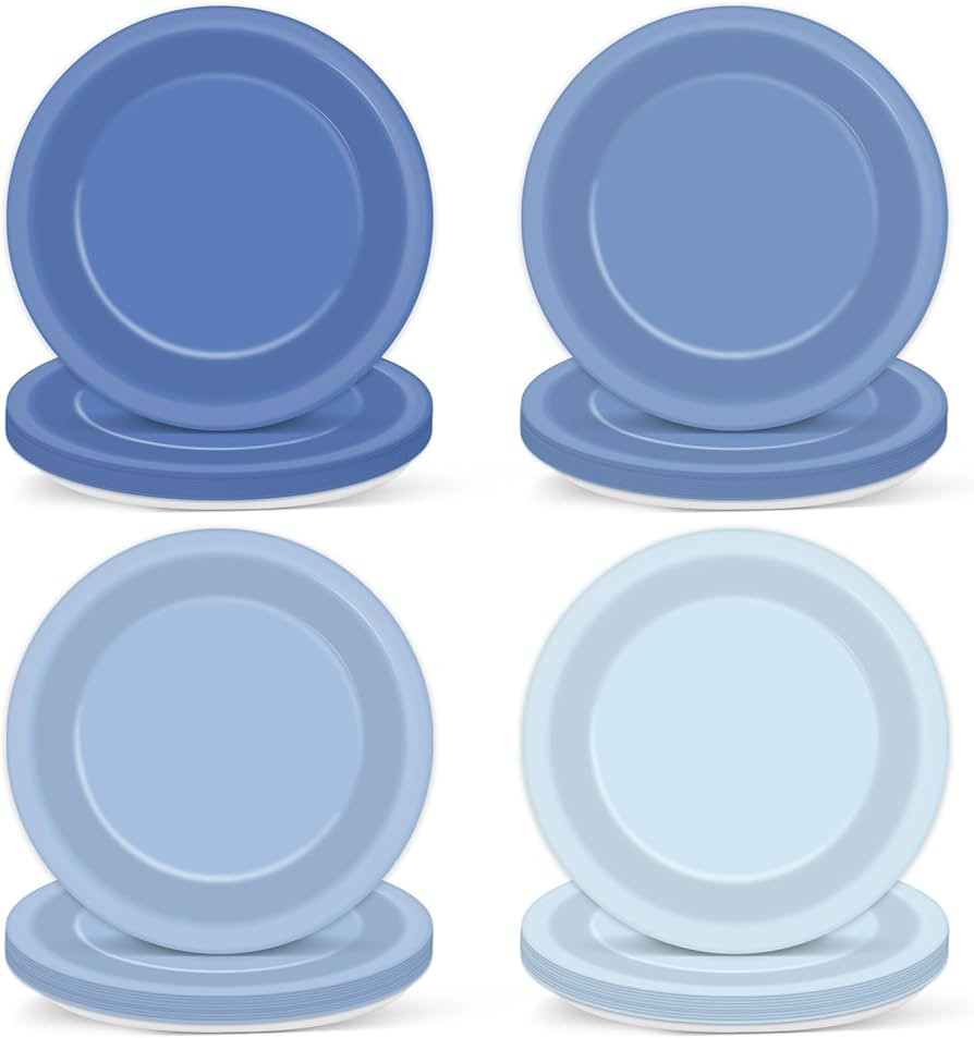 48Pcs Dusty Blue Party Paper Plates for Light Blue Themed Party Supplies 7" Gradient Blue Round D... | Amazon (US)