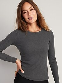 Plush Long-Sleeve Rib-Knit Slim-Fit T-Shirt for Women | Old Navy (US)