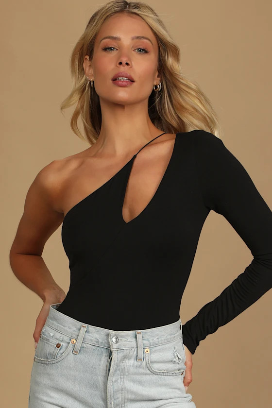 What A Heartbreaker Black Asymmetrical Bodysuit | Lulus (US)