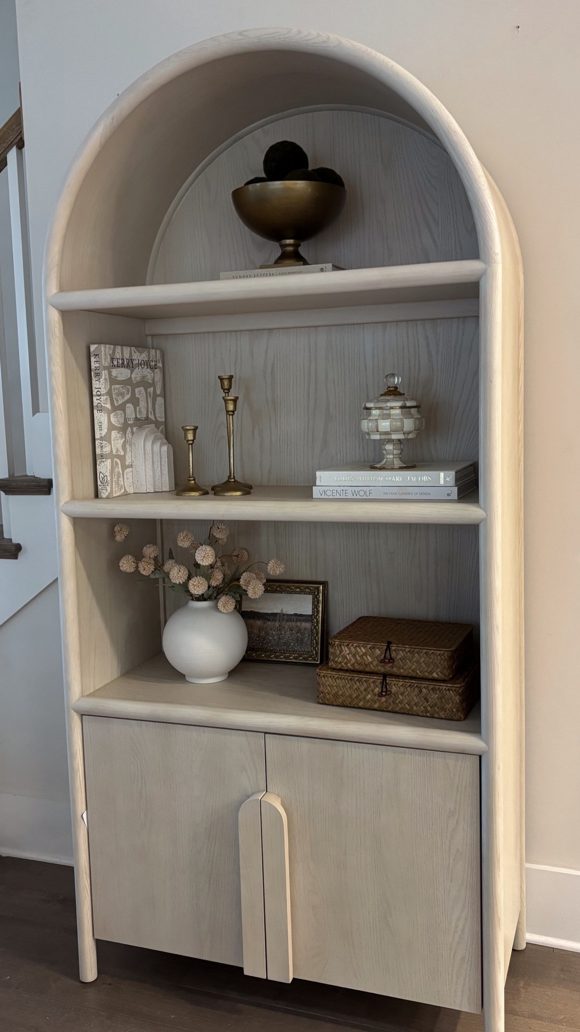 Shelf styling / arched cabinet decor 🤍

#LTKMostLoved #LTKFindsUnder100 #LTKHome