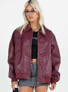 Goldsmith Faux Leather Bomber Jacket Burgundy | Princess Polly US